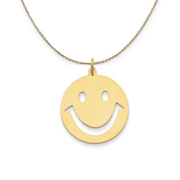 14k Yellow Gold Polished Cutout Smiley Face Necklace - 24 Inch - Picture 1 of 7